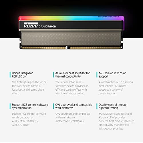 KLEVV CRAS XR RGB DDR4 16GB (2x8GB) 4000MHz CL19 1.4V Gaming Desktop Ram Memory SK Hynix Chip XMP 2.0 Ready (KD48GU880-40B190Z)