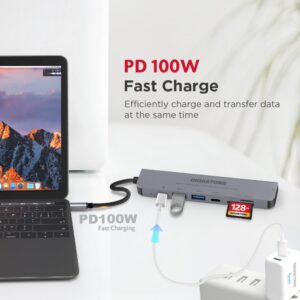 【USB C Hub】【4-Pack】 Gigastone Multiport Adapter 7-in-1 USB C Docking Station with 4K HDMI, 100W Power Delivery, USB-C& 2 USB 3.0, SD&MicroSD Reader, for MacBook Air/Pro, Chromebook, Zenbook, Surface