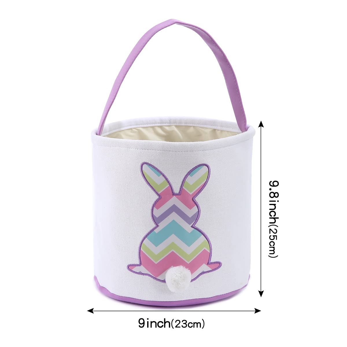 Cootato 2 Pack Easter Bunny Basket Bags for Kids, Stripe Rabbit Pattern Egg Basket Hunt Bags Personalized Canvas Cotton Bucket with Fluffy Tail for Easter Eggs, Candy, Gift (Multi-Stripe, Blue)