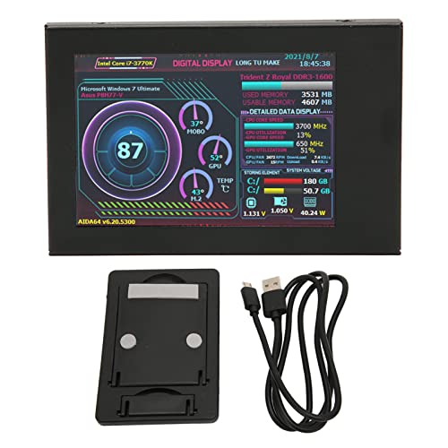 PC Sensor Panel Display, Multi System Support Custom Layout Computer Temp Monitor 3.5in IPS Screen for Office