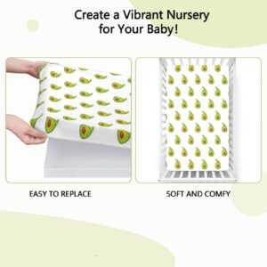 Avocado Themed Fitted Mini Crib Sheets,Portable Mini Crib Sheets Toddler Bed Mattress Sheets-Great for Boy or Girl Room or Nursery, 24“ x38“,Yellow Green Pale Redwood Fern Green and Earth Yellow