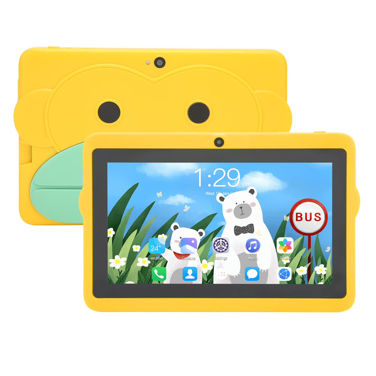 Kids Tablet for 10, 7 inch Eye Protection Touch Screen, Dual Camera, 2GB RAM 32GB ROM, 5G WiFi Dual Band, 8 Cores CPU, Kid Proof Case (Yellow)