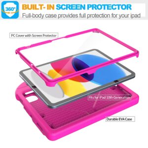 SUPLIK Kids Case for iPad 10th Generation (10.9-inch, 2022), iPad 10th Gen Case with Screen Protector, Durable Shockproof Handle Stand Kids Cover with Pencil Holder for Apple iPad (10 GEN), Pink