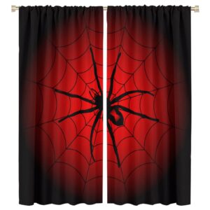 spider web window curtains for kids, big spider black spiderweb blackout rod pocket windows treatments for boy girl baby nursery toddler children bedroom halloween decor 42x45in