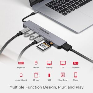 【USB C Hub】 Gigastone Multiport Adapter 7-in-1 USB C Docking Station with 4K HDMI, 100W Power Delivery, USB-C& 2 USB 3.0, SD & MicroSD Reader, for MacBook Air/Pro, Chromebook, Zenbook, Surface