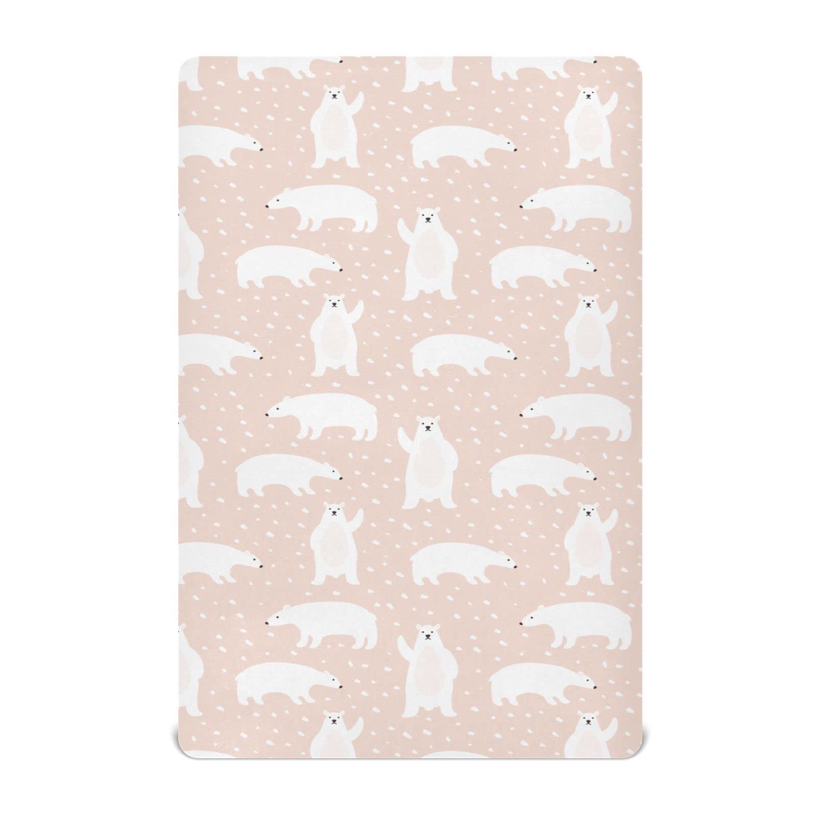 Soft Baby Boy Fitted Crib Sheets for Baby Girl Beige Cute Polar Bears Standard Crib Sheets Portable Mini Bassinets Sheets