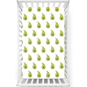 avocado themed fitted mini crib sheets,portable mini crib sheets toddler bed mattress sheets-great for boy or girl room or nursery, 24“ x38“,yellow green pale redwood fern green and earth yellow