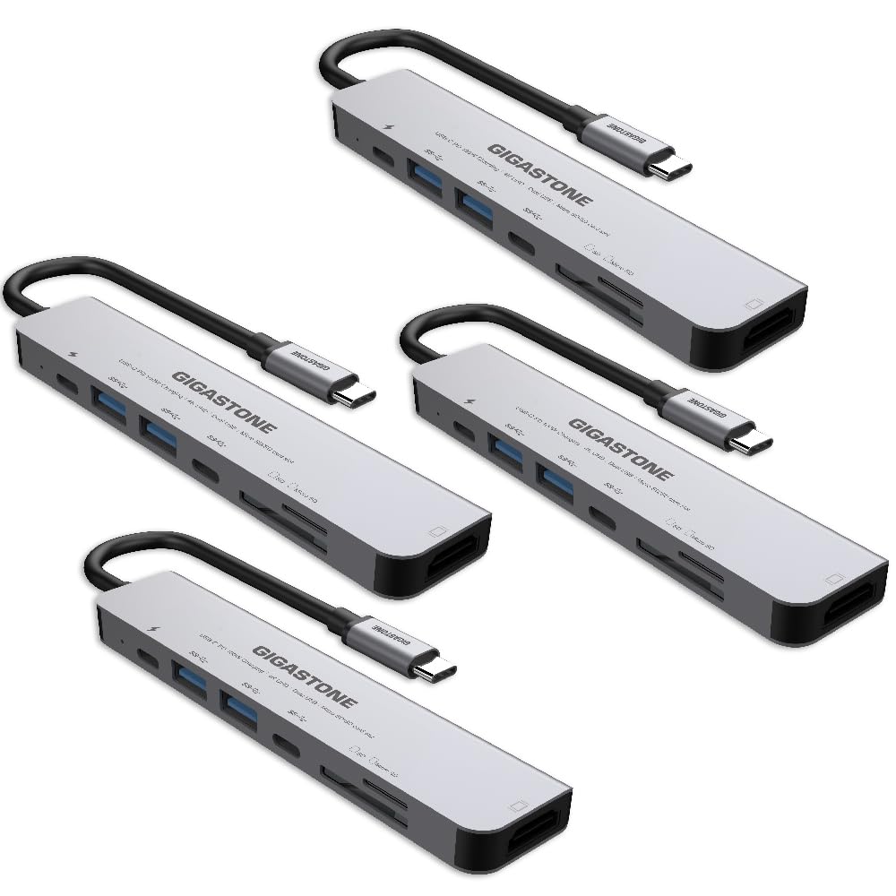 【USB C Hub】【4-Pack】 Gigastone Multiport Adapter 7-in-1 USB C Docking Station with 4K HDMI, 100W Power Delivery, USB-C& 2 USB 3.0, SD&MicroSD Reader, for MacBook Air/Pro, Chromebook, Zenbook, Surface