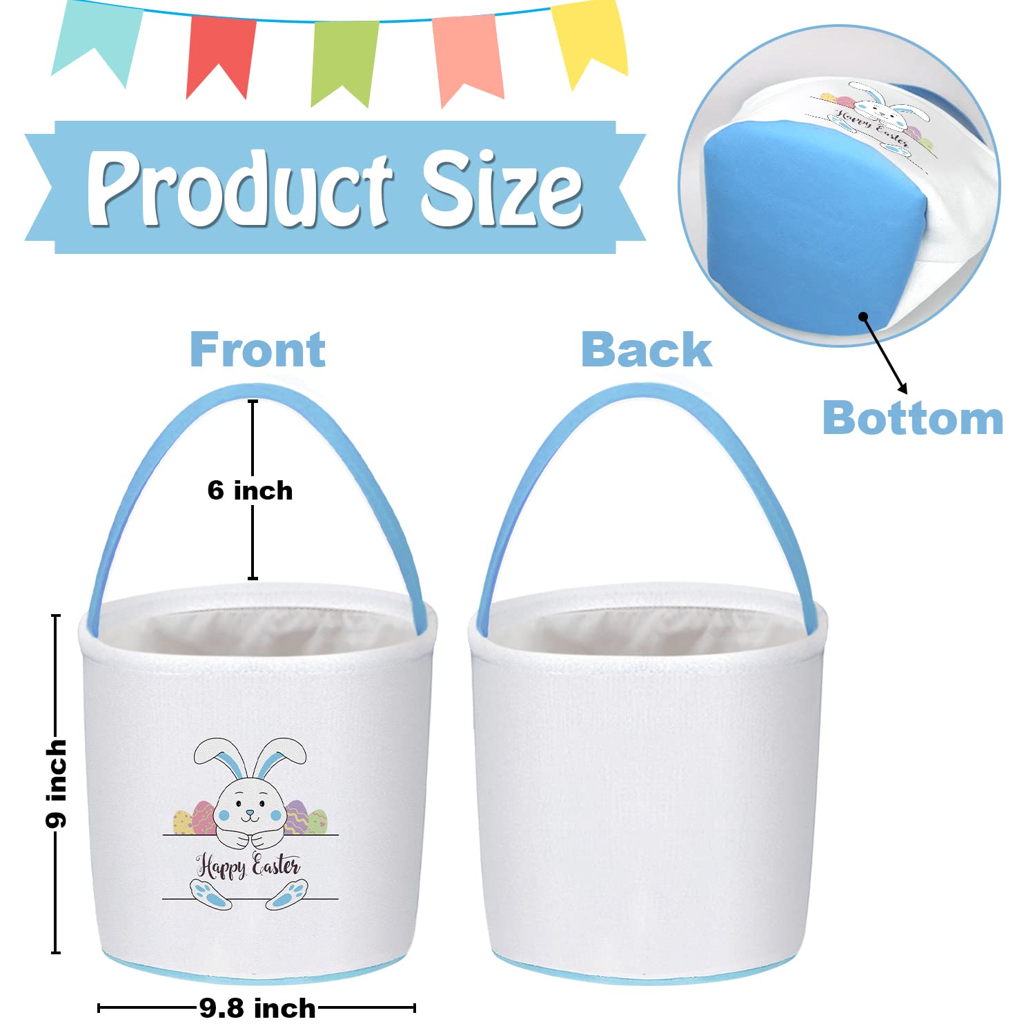 PARTYWIND Easter Baskets for Kids Egg Hunt Games, Easter Baskets Bags with Handle for Boys and Girls Party Supplies Favors, Cute Easter Goodie Bag Stuffers (Blue)