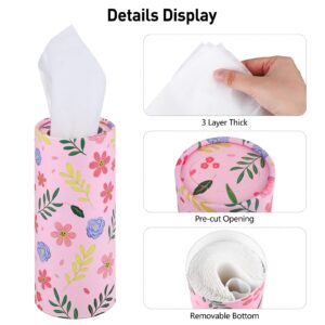 Shojoy 12 Pieces Spring Flowers Car Tissues Box Spring Floral Car Tissues Cylinder in 4 Design Refill Round Car Tissue Holder with Facial Tissues for Wedding Birthday Party Car Cup Holder Travel Home