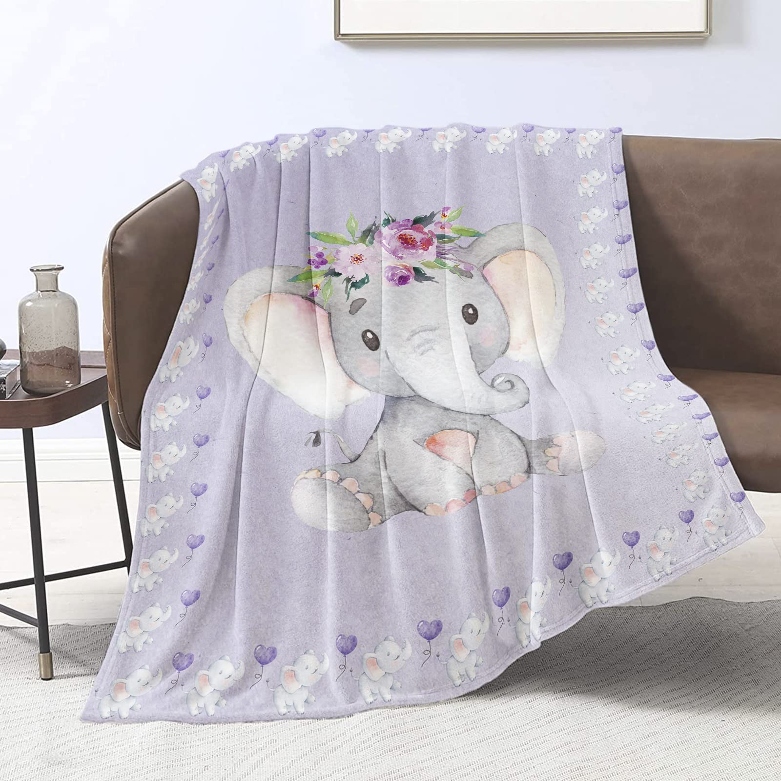 Elephant Blanket for Kids Purple Elephant Throw Blankets for Baby Girls Toddler Flannel Fleece Blankets Lightweight Fuzzy Soft Blanket Couch Sofa Bed Nursery New Born Birthday Gifts, 40''x50''