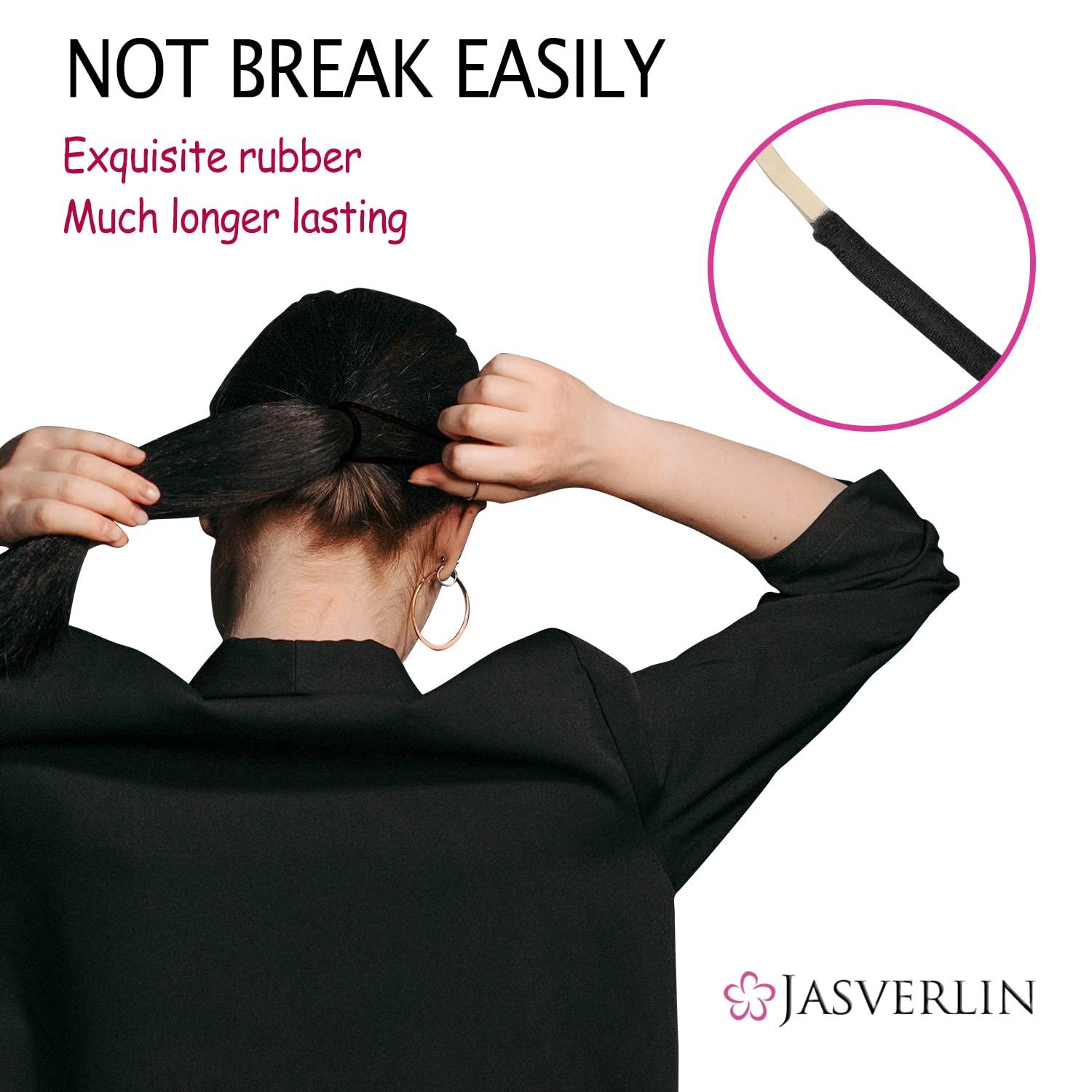 JASVERLIN Small Hair Elastics, Black Hair Ties Ponytail Holder Fine Thin Medium Hair No Pull Long Lasting Braid Hair Styling Rubber Bands for Women 8-14 Girl Men 2mm 80 Pieces (Black)