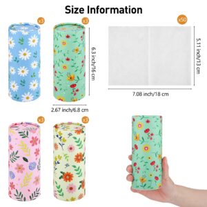 Shojoy 12 Pieces Spring Flowers Car Tissues Box Spring Floral Car Tissues Cylinder in 4 Design Refill Round Car Tissue Holder with Facial Tissues for Wedding Birthday Party Car Cup Holder Travel Home