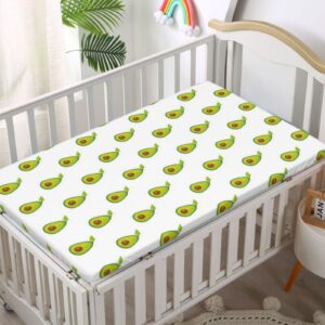 Avocado Themed Fitted Mini Crib Sheets,Portable Mini Crib Sheets Toddler Bed Mattress Sheets-Great for Boy or Girl Room or Nursery, 24“ x38“,Yellow Green Pale Redwood Fern Green and Earth Yellow