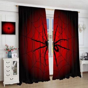 Spider Web Window Curtains for Kids, Big Spider Black Spiderweb Blackout Rod Pocket Windows Treatments for Boy Girl Baby Nursery Toddler Children Bedroom Halloween Decor 42x45in