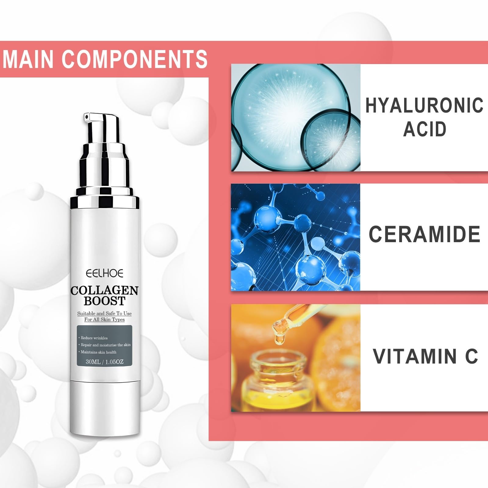 3Pcs EELHOE Collagen Boost Anti Aging Serum, EELHOE Collagen Anti-Wrinkle Cream, Voletas Collagen Boost Anti-Aging Serum