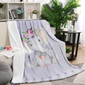 Elephant Blanket for Kids Purple Elephant Throw Blankets for Baby Girls Toddler Flannel Fleece Blankets Lightweight Fuzzy Soft Blanket Couch Sofa Bed Nursery New Born Birthday Gifts, 40''x50''