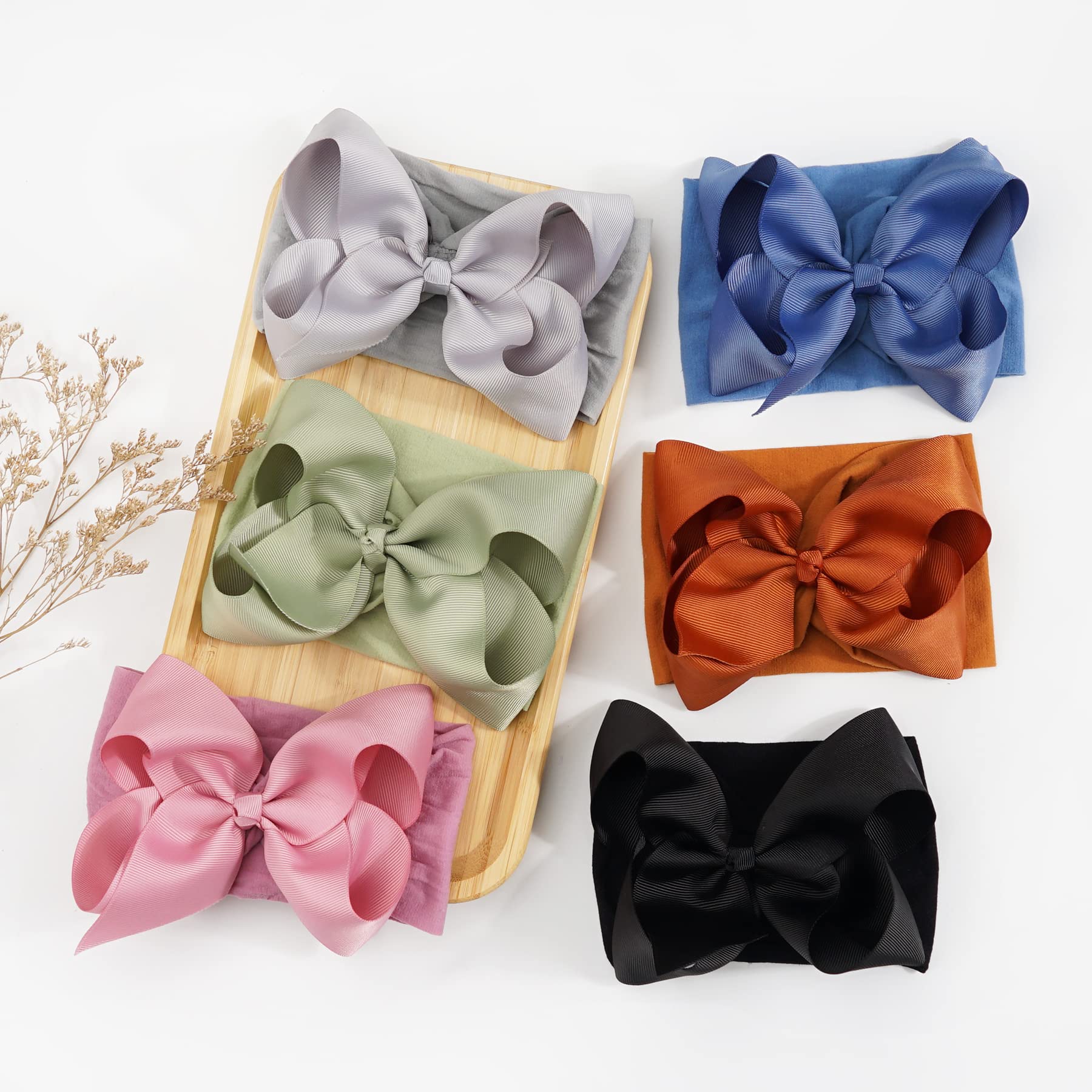 Ayesha Baby Headbands with Soft Nylon Hairbands and Hair Bows for Newborn, Toddler, and Baby Girls (12 Pack)