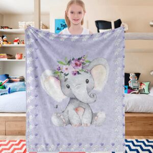 Elephant Blanket for Kids Purple Elephant Throw Blankets for Baby Girls Toddler Flannel Fleece Blankets Lightweight Fuzzy Soft Blanket Couch Sofa Bed Nursery New Born Birthday Gifts, 40''x50''