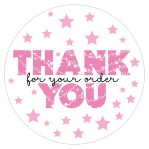 1.9" thank you for your order stickers pink stars round labels small business