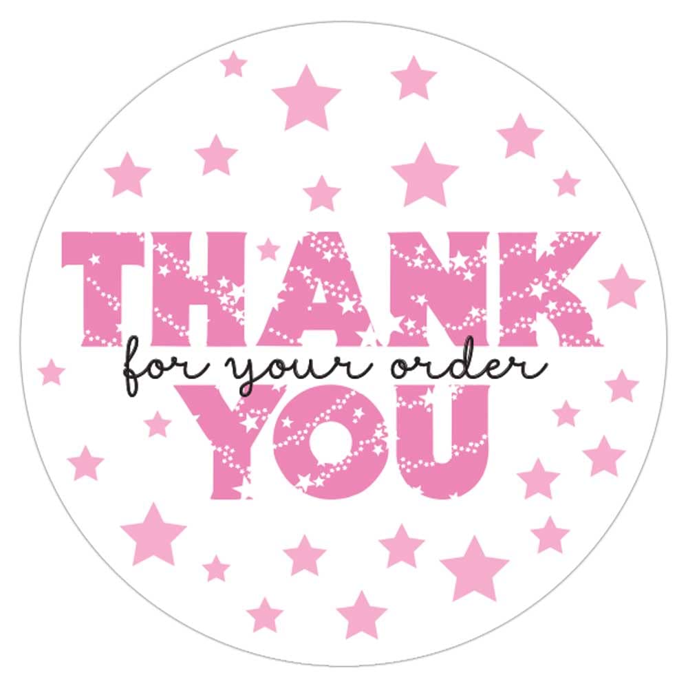 1.9" Thank You for Your Order Stickers Pink Stars Round Labels Small Business