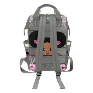 SunFancy Afro Girl Princess Personalized Diaper Backpack Custom Mommy Bag Unisex Travel Daypack for Mom Dad Boy Girl