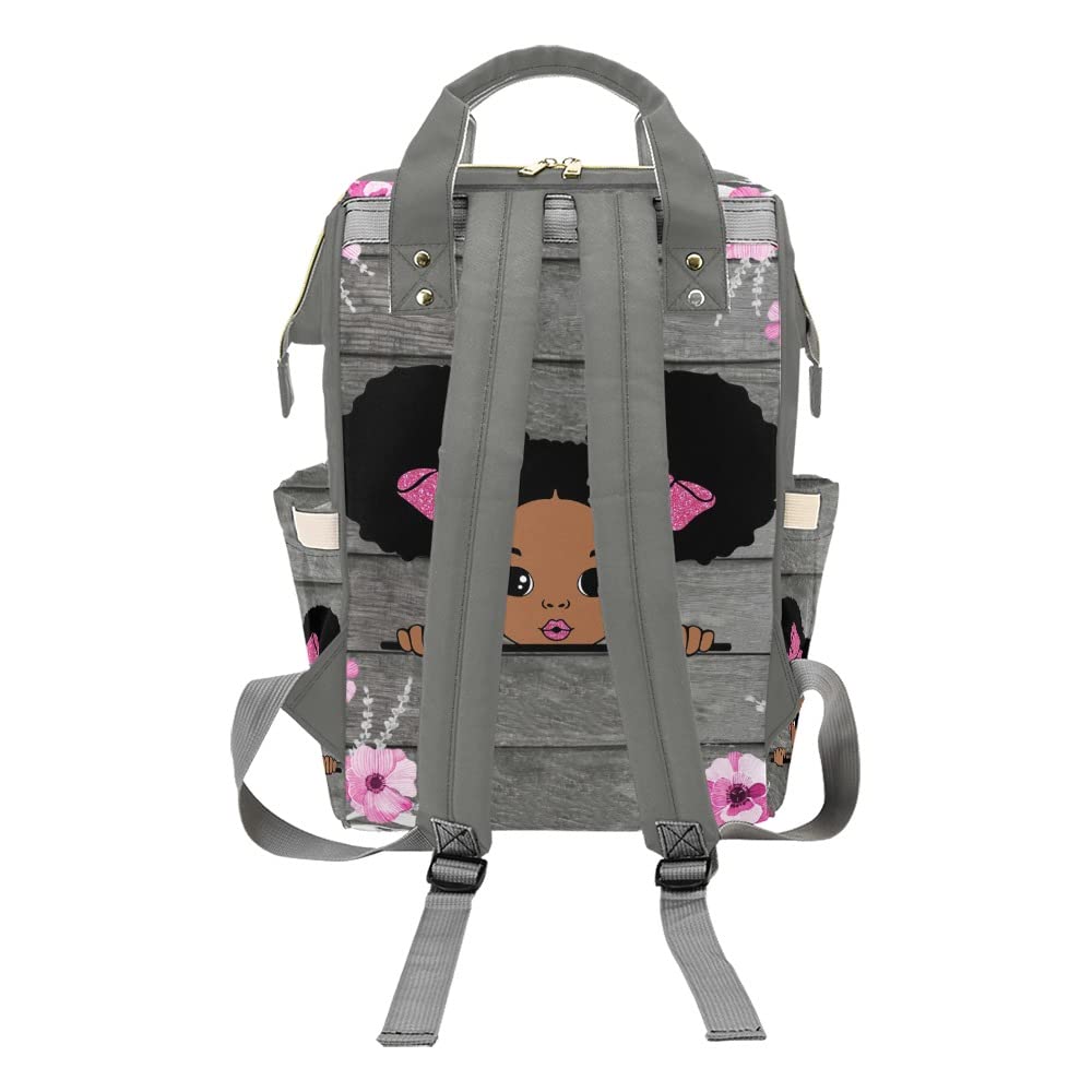 SunFancy Afro Girl Princess Personalized Diaper Backpack Custom Mommy Bag Unisex Travel Daypack for Mom Dad Boy Girl