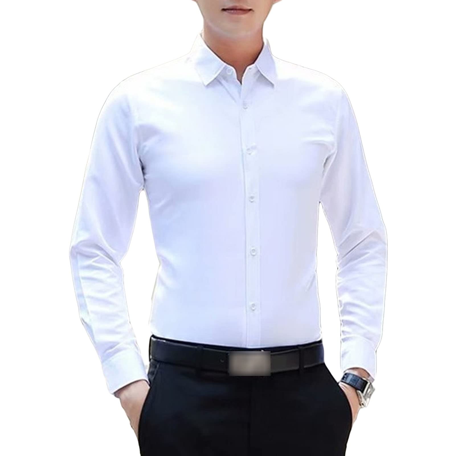 Men's Lightweight Casual Classic Dress Shirt Regular Fit Button Down Shirts Solid Wrinkle Free Long Sleeve Shirts (White,XX-Large)