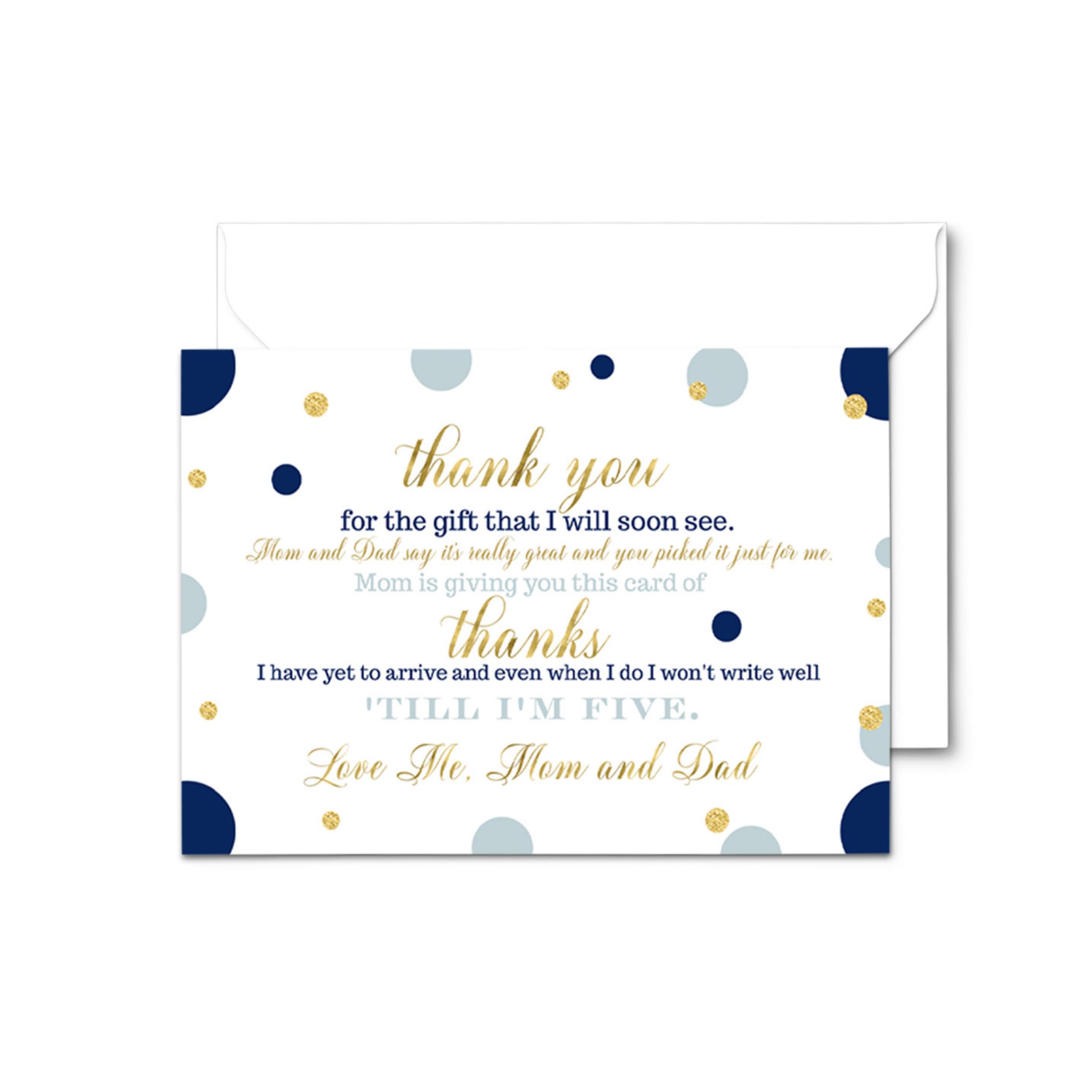 Paper Clever Party 25 Navy and Gold Baby Thank You Cards Pack – Boys Baby Shower Notes with Envelopes, Prefilled Message, Customizable Blank Stationery, New Parents Gift Ideas