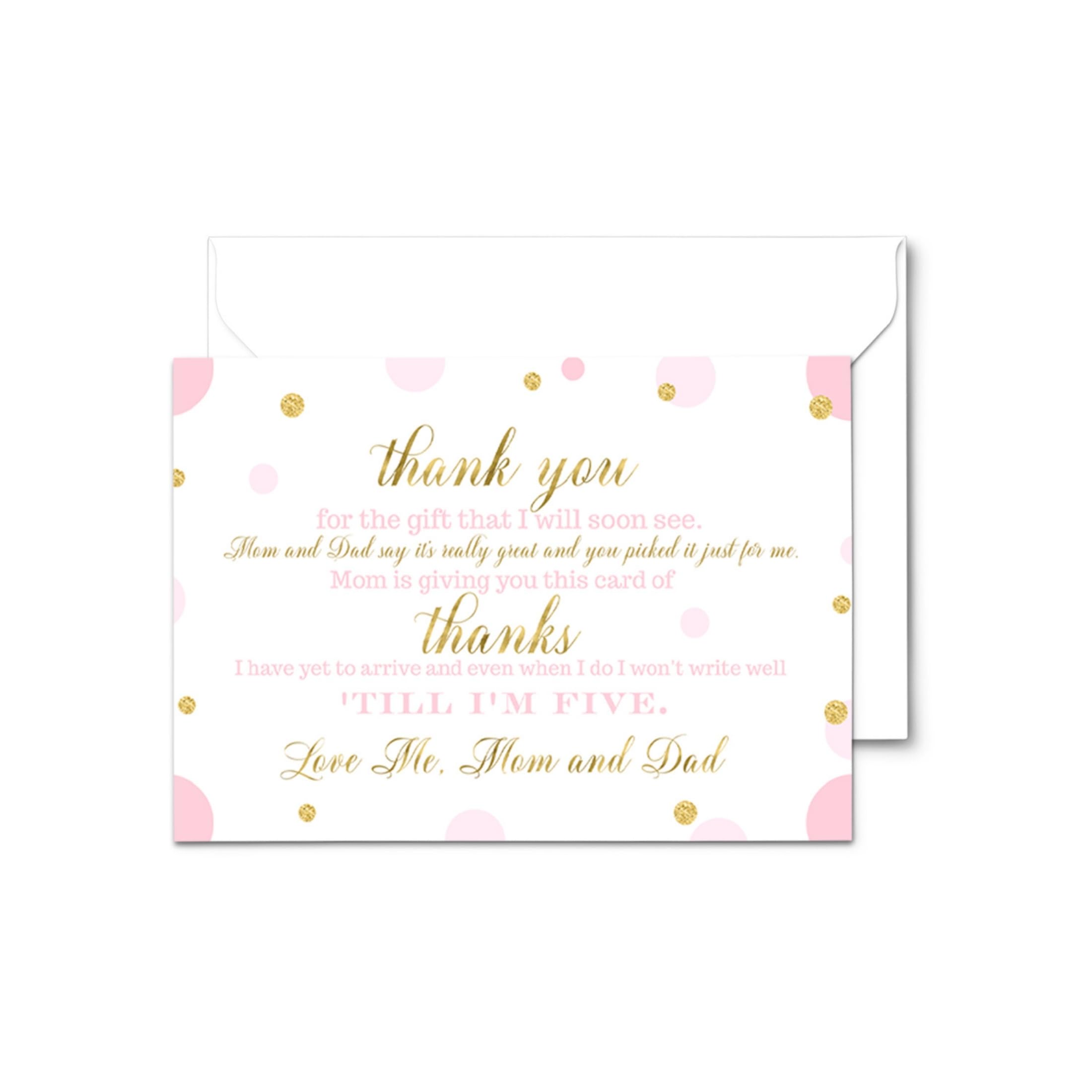 Paper Clever Party 25 Pink and Gold Baby Thank You Cards Pack – Cute Baby Shower Notes with Envelopes, Prefilled Message, Customizable Blank Stationery, Princess Theme, New Parents Gift Ideas