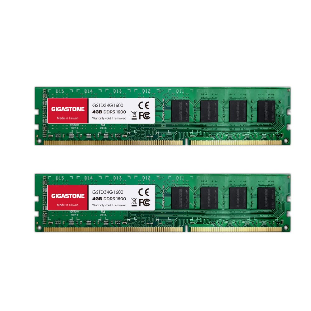 【DDR3 RAM】 GIGASTONE 8GB Kit (2x4GB) DDR3/DDR3L 1600MHz (1333MHz) PC3-12800 (PC3-10600) CL11 1.35V/1.5V 2Rx8 UDIMM 240 Pin Unbuffered Non ECC High Performance PC Desktop Memory Upgrade