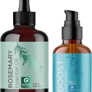 Maple Holistics Hair Regrowth Bundle - Pure Rosemary Oil for Hair Growth with Boost Hair Thickening Serum with Peppermint Black Castor Oil and More - Advanced Biotin Hair Growth Serum with Rosemary