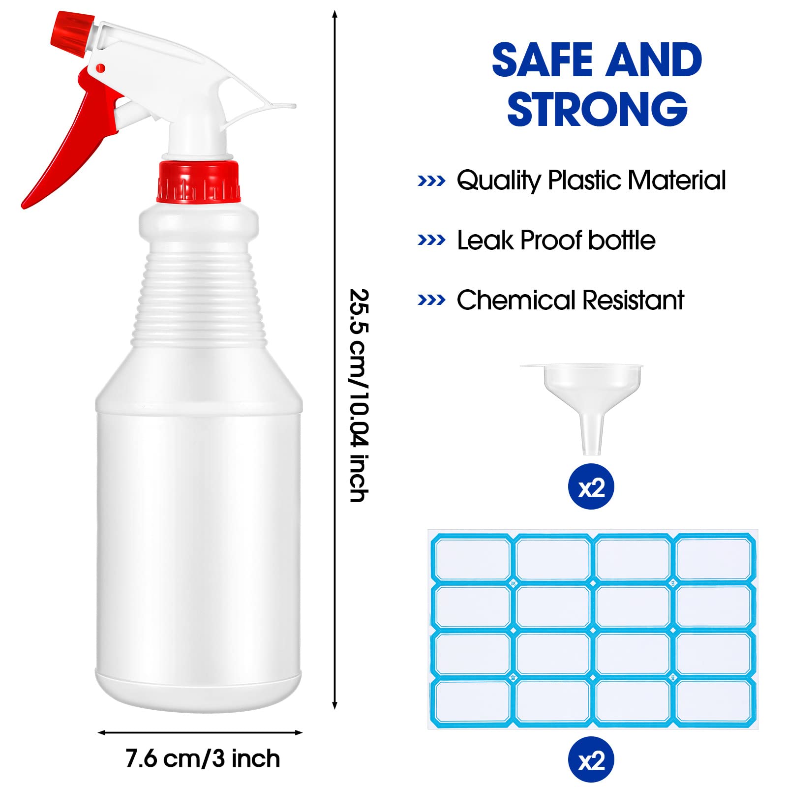 18 Pack Spray Bottles 16 Oz Plastic Spray Bottles Refillable Empty Spray Bottles Clear Spray Bottle with Label Funnels and Adjustable Nozzle Spray Bottle for Cleaning Solutions, Hair Spray