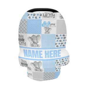 personalized cute elephant baby car seat cover for babies with name, custom baby car seats canopy for boys and girls, nursing breastfeeding stroller covers infant car seat blanket for newborn