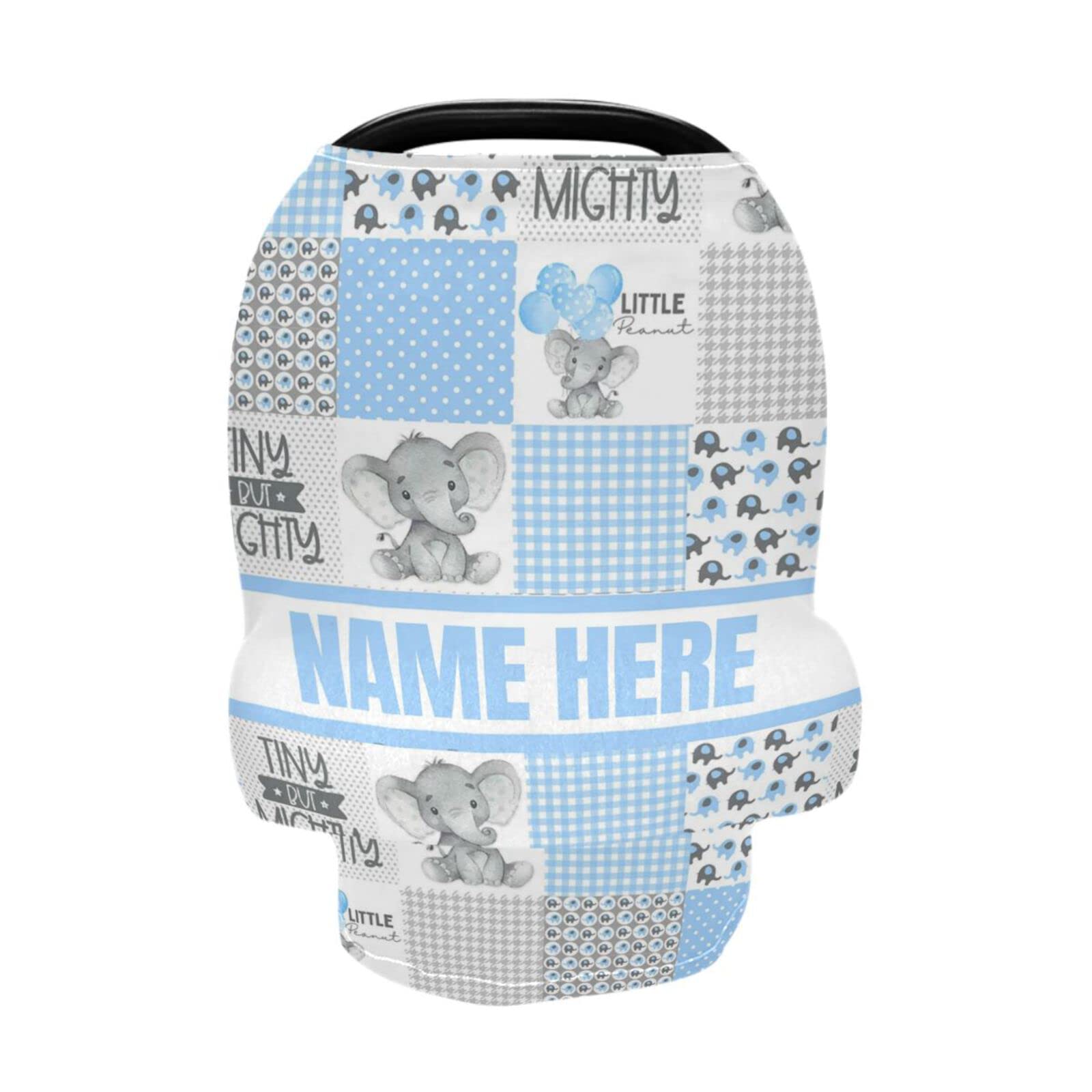 Personalized Cute Elephant Baby Car Seat Cover for Babies with Name, Custom Baby Car Seats Canopy for Boys and Girls, Nursing Breastfeeding Stroller Covers Infant Car Seat Blanket for Newborn