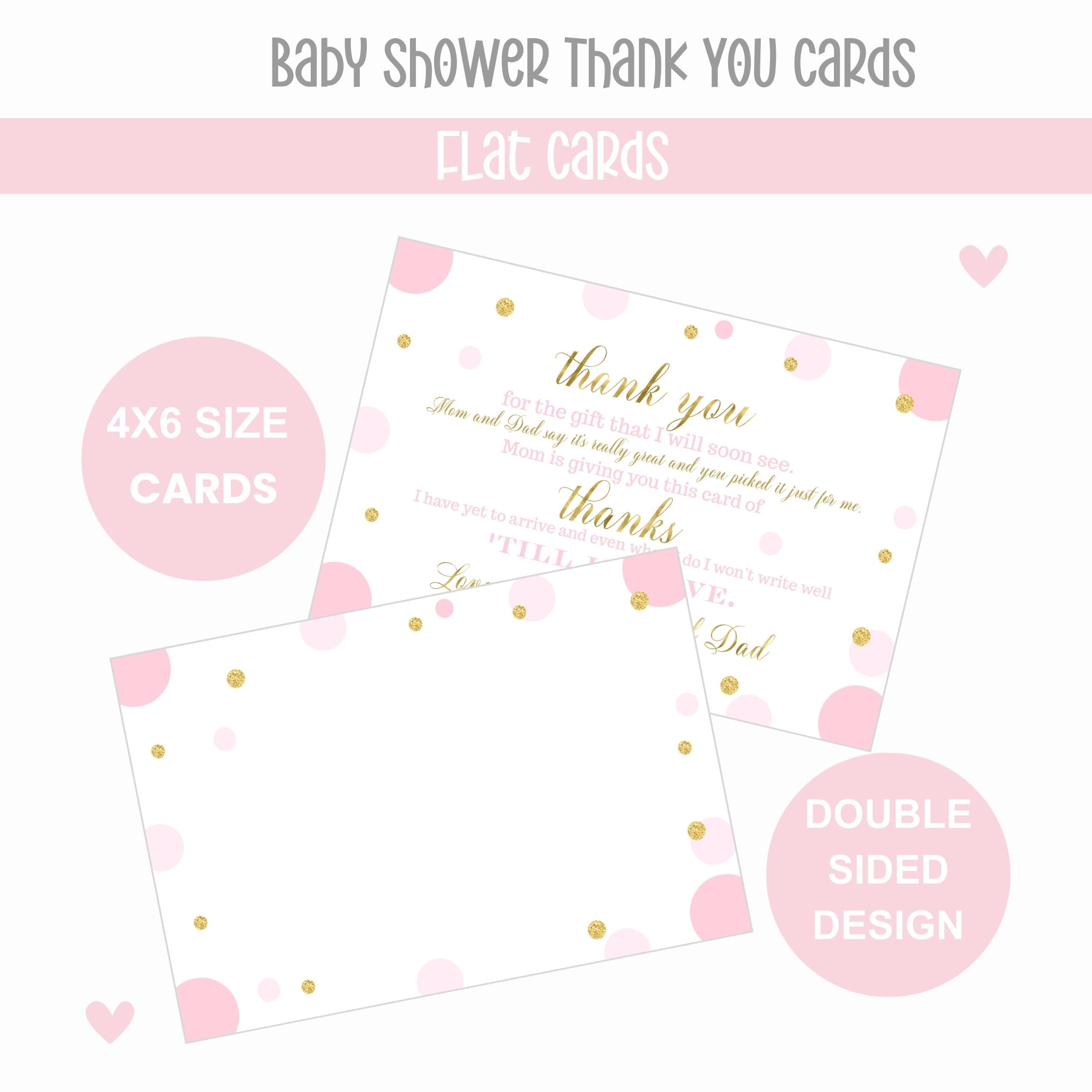 Paper Clever Party 25 Pink and Gold Baby Thank You Cards Pack – Cute Baby Shower Notes with Envelopes, Prefilled Message, Customizable Blank Stationery, Princess Theme, New Parents Gift Ideas