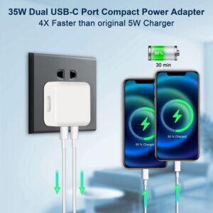 35W Dual USB-C Port Compact Power Adapter PD Foldable USB Type C Plug Fast Wall Charger Block for Android, iPhone 15 14 13 12 11 Pro Max Plus Mini, iPad