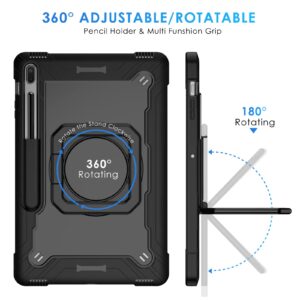 DETUOSI 360 Rotating Hybrid Case for Samsung Galaxy Tab S7 FE 5G/ S8+Plus/ S7+Plus 12.4" with S Pen Holder & Shoulder Strap, 360 Degree Swivel Kickstand Heavy Duty Hybrid Bumper Protective Kids Cover