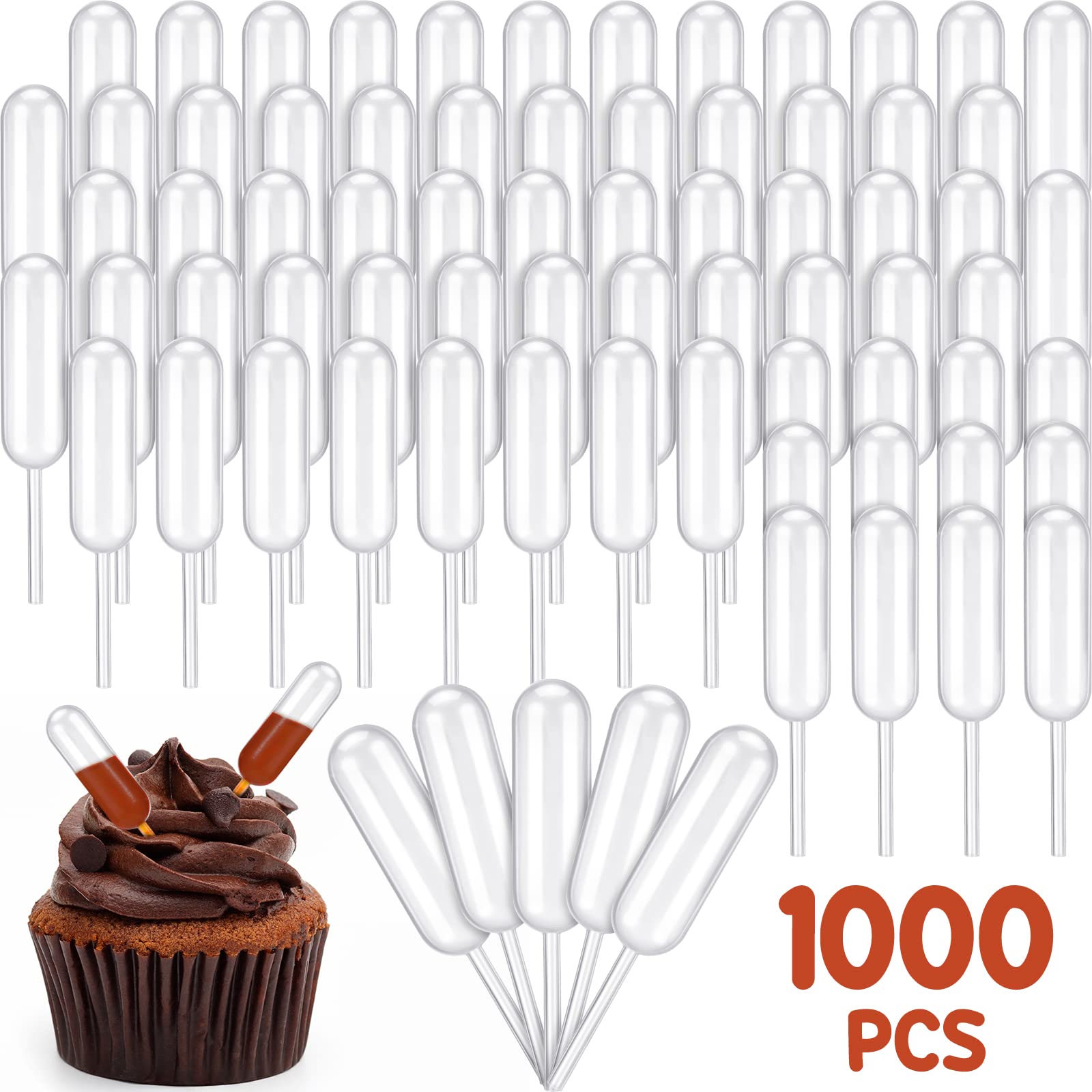 Kingdder 1000 Pcs 4 ml Cupcake Pipettes Squeeze Transfer Dropper Disposable Dropper Pipettes Plastic Transfer Pipettes Liquor Infuser for Cupcakes Chocolate Dessert Ice Cream