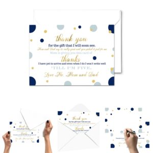 Paper Clever Party 25 Navy and Gold Baby Thank You Cards Pack – Boys Baby Shower Notes with Envelopes, Prefilled Message, Customizable Blank Stationery, New Parents Gift Ideas