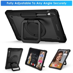 DETUOSI 360 Rotating Hybrid Case for Samsung Galaxy Tab S7 FE 5G/ S8+Plus/ S7+Plus 12.4" with S Pen Holder & Shoulder Strap, 360 Degree Swivel Kickstand Heavy Duty Hybrid Bumper Protective Kids Cover