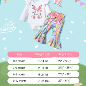 KANGKANG Easter Outfit Baby Girl 12 month Girl Clothes Rabbit Print Romper Flared Pants Pair of Hair Clips