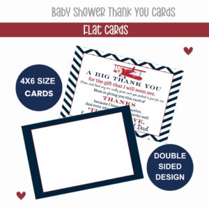 Paper Clever Party 25 Airplane Baby Thank You Cards Pack – Boys Baby Shower Notes with Envelopes, Prefilled Message, Customizable Blank Stationery, Adventure Theme, New Parents Gift Ideas