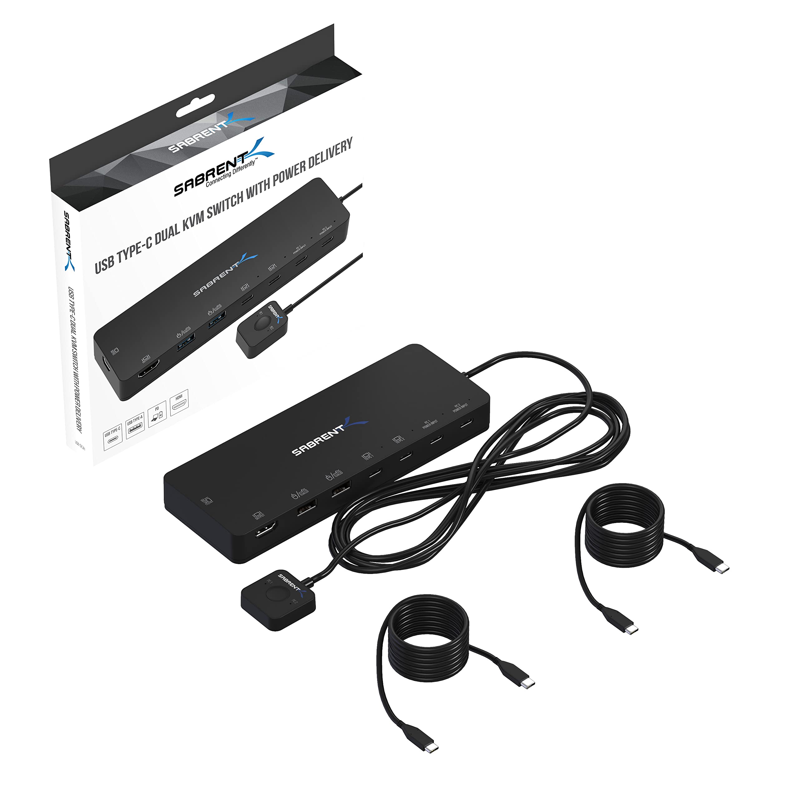 SABRENT KVM Switch, USB-C, 1 PC to 2-Displays with 60 Watt Power Delivery (USB-CKDH)