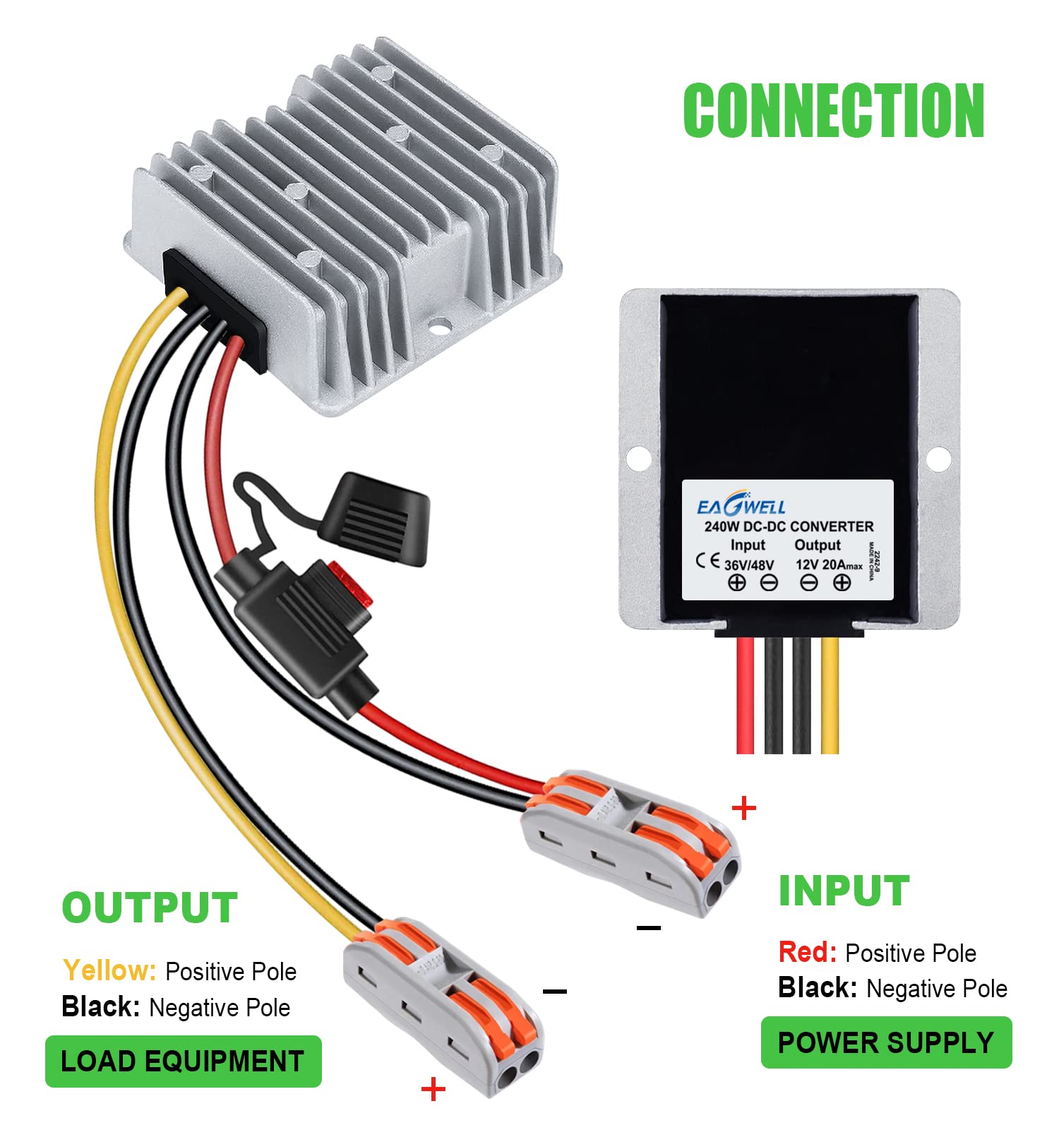 EAGWELL DC to DC Converter,36V 48V to 12V Step Down Converter Regulator 20A 240W Golf Cart Low Voltage Reducer Buck Transformer Waterproof