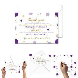 Paper Clever Party 25 Purple and Gold Baby Thank You Cards Pack – Cute Baby Shower Notes with Envelopes, Prefilled Message, Customizable Blank Stationery, Princess Theme, New Parents Gift Ideas