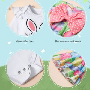 KANGKANG Easter Outfit Baby Girl 12 month Girl Clothes Rabbit Print Romper Flared Pants Pair of Hair Clips