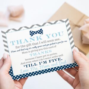 Paper Clever Party 25 Bow Tie Baby Thank You Cards Pack – Boys Baby Shower Notes with Envelopes, Prefilled Message, Customizable Blank Stationery, Adventure Theme, New Parents Gift Ideas