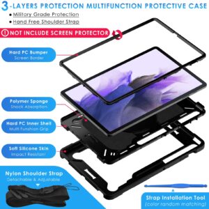 DETUOSI 360 Rotating Hybrid Case for Samsung Galaxy Tab S7 FE 5G/ S8+Plus/ S7+Plus 12.4" with S Pen Holder & Shoulder Strap, 360 Degree Swivel Kickstand Heavy Duty Hybrid Bumper Protective Kids Cover