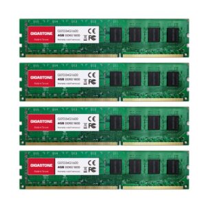 【ddr3 ram】 gigastone 16gb kit (4x4gb) ddr3/ddr3l 1600mhz (1333mhz) pc3-12800 (pc3-10600) cl11 1.35v/1.5v 2rx8 udimm 240 pin unbuffered non ecc high performance pc desktop memory upgrade